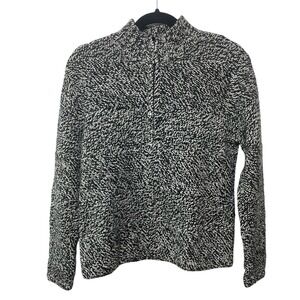 Vtg Talbots Wool Black‎ White Zip Up Cardigan Sweater Mock Turtleneck Cozycore S